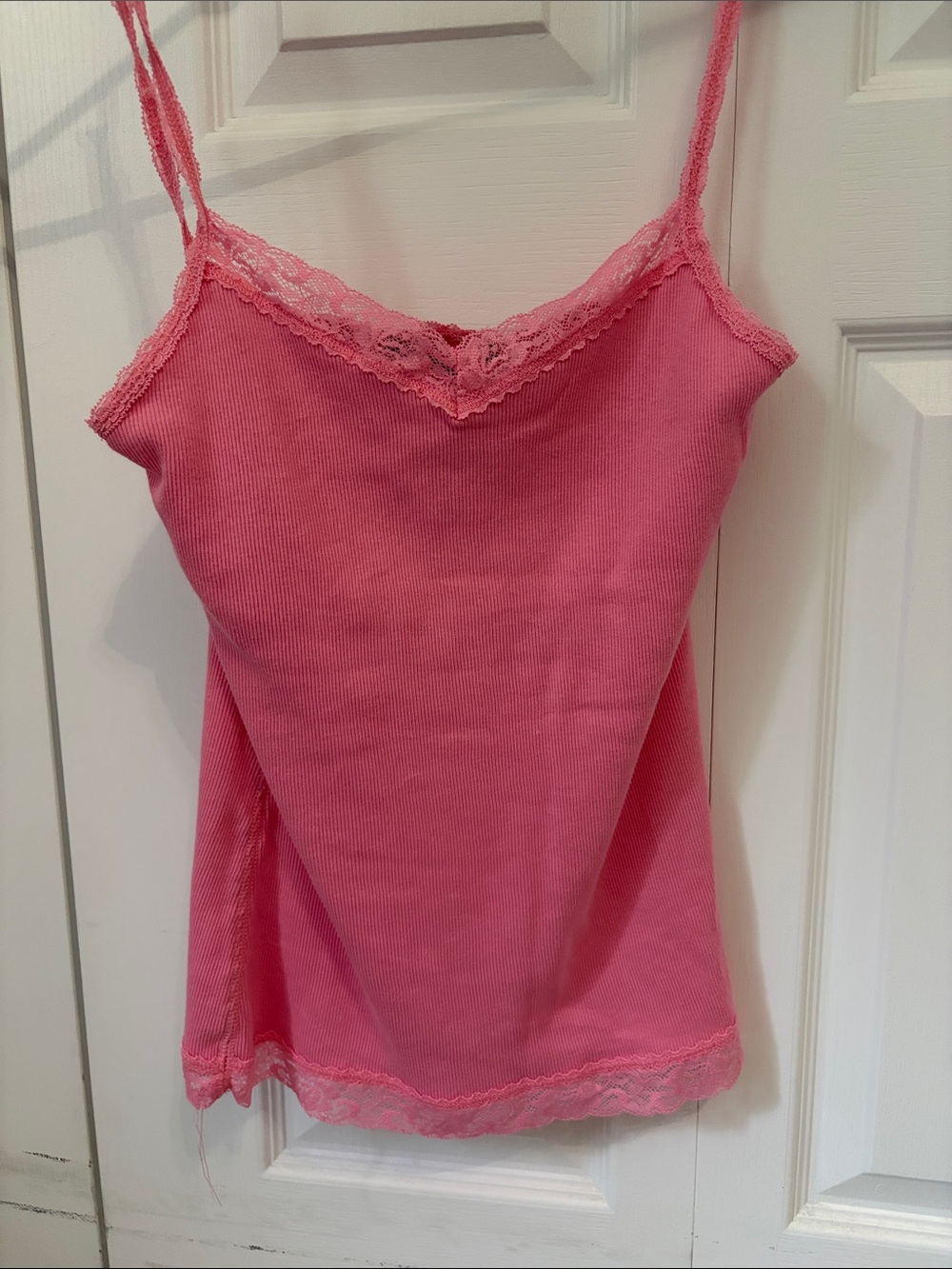 BNWT Brandy Melville Pink Lace-Trim Ribbed Cami